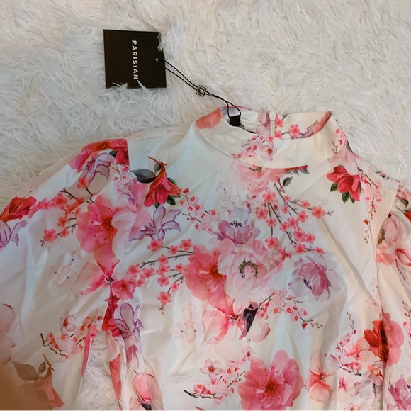 NEW Parisian Pink Floral Cherry Blossom Mini Dress - Picture 3 of 11